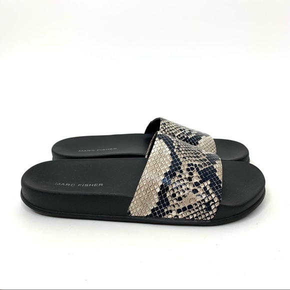 Marc Fisher Python Snakeskin Print Slides Black & Light Tan To Cream Size 7 - Picture 5 of 9